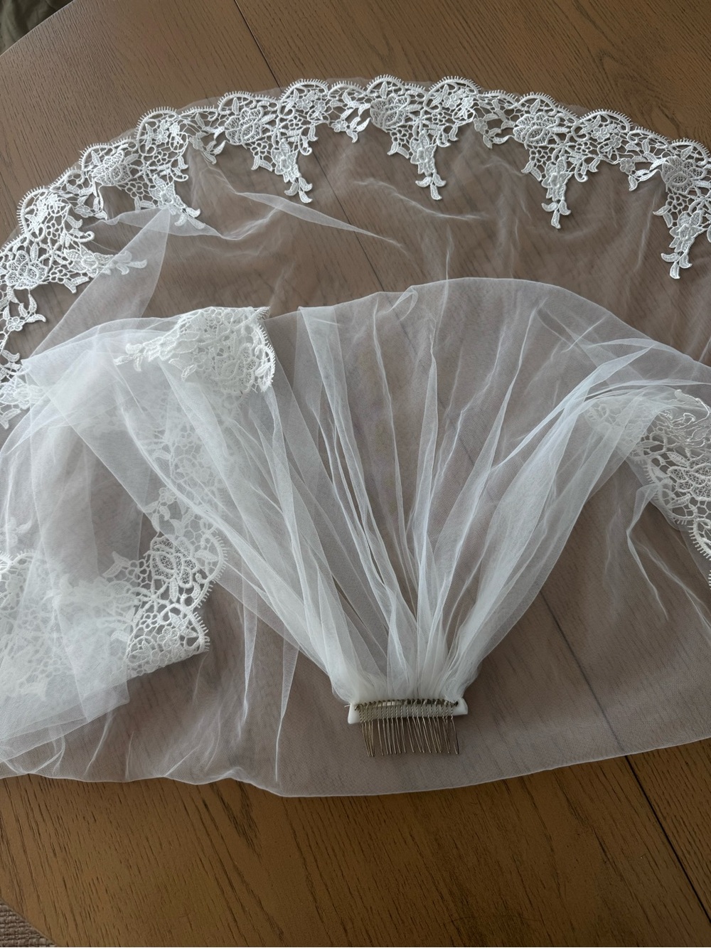 White Bridal Veil Floral Lace Trim Cathedral Wedding Veil Comb